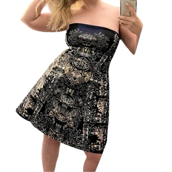 ππ₯π¨π―ππ« πππ§π²π¨π§ Black Scuba Strapless A-Line Flare Dress Size Medium - Picture 2 of 9